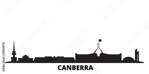 Australia, Canberra city skyline isolated vector illustration. Australia, Canberra travel cityscape with landmarks