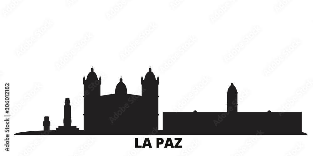 Fototapeta Bolivia , La Paz city skyline isolated vector illustration. Bolivia , La Paz travel cityscape with landmarks