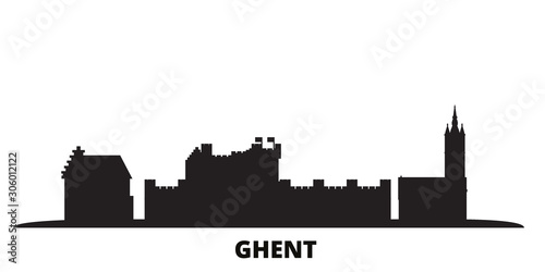 Belgium, Ghent city skyline isolated vector illustration. Belgium, Ghent travel cityscape with landmarks