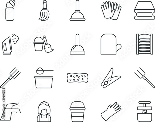 household vector icon set such as: set, tub, linear, bin, beautiful, aero, electronics, bucketful, icons, pictogram, hold, box, clip, cord, restaurant, neat, electrical, janitor, clamp, potholder