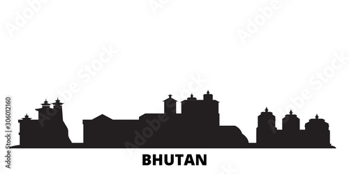 Bhutan city skyline isolated vector illustration. Bhutan travel cityscape with landmarks