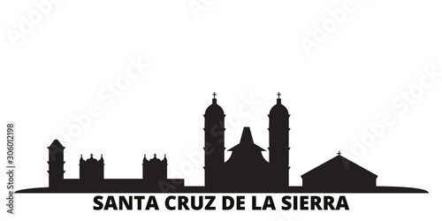 Bolivia, Santa Cruz De La Sierra city skyline isolated vector illustration. Bolivia, Santa Cruz De La Sierra travel cityscape with landmarks