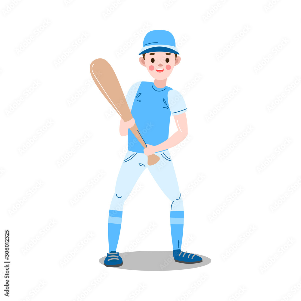 Boy standing and holding baseball bat during game vector illustration Boy standing and holding baseball bat during game vector illustration