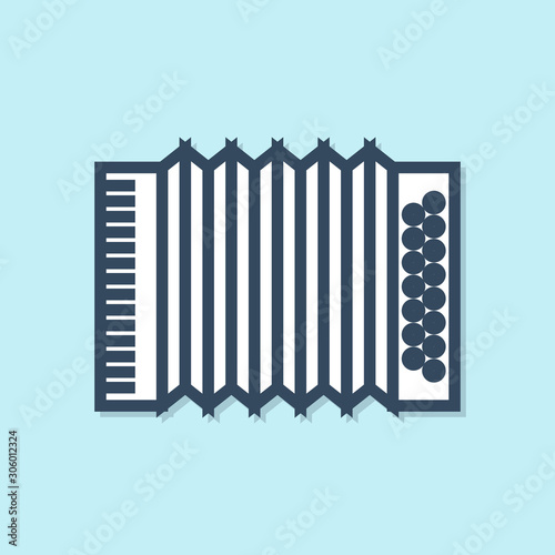 Blue line Musical instrument accordion icon isolated on blue background. Classical bayan, harmonic.  Vector Illustration