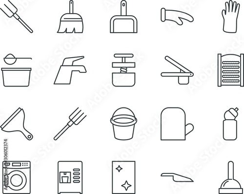 household vector icon set such as: outdoor, drink, squeegee, packaging, bath, latex, cold, paper, toilet, pail, bag, eat, maker, drum, putty, square, pair, eating, powder, blister, aeropress