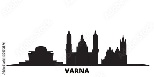 Bulgaria, Varna city skyline isolated vector illustration. Bulgaria, Varna travel cityscape with landmarks