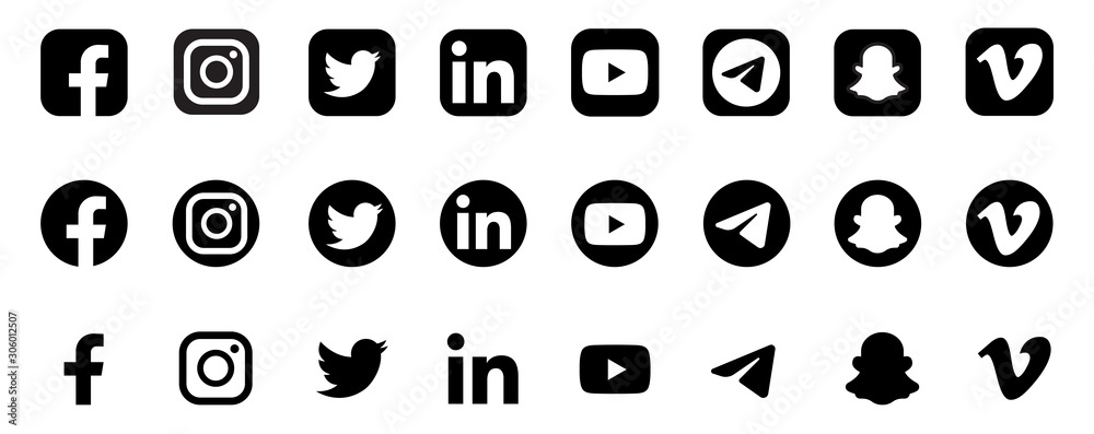 Realistic social media logotype collection: Facebook, instagram ...