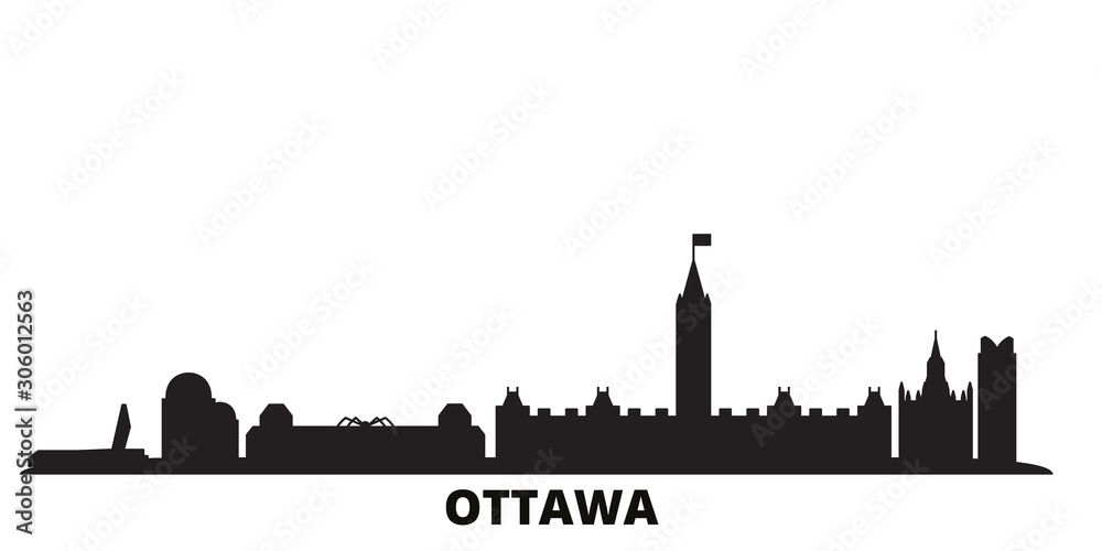Canada, Ottawa city skyline isolated vector illustration. Canada, Ottawa travel cityscape with landmarks