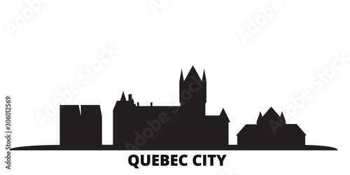 Canada, Quebec City city skyline isolated vector illustration. Canada, Quebec City travel cityscape with landmarks