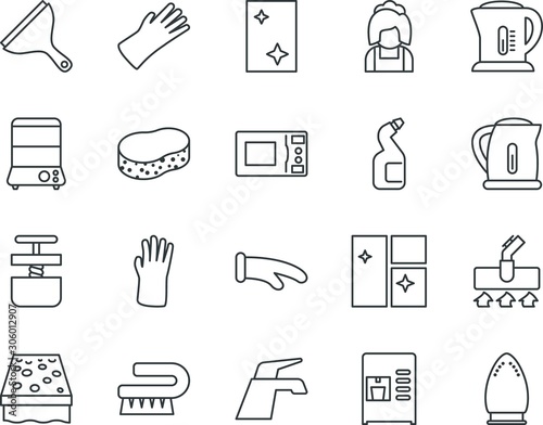 household vector icon set such as: faucet, dress, occupation, steaming, floor, potholder, set, shower, cord, mop, scraper, spatula, pan, cloth, women, paint, cable, plastering, appliances, agent