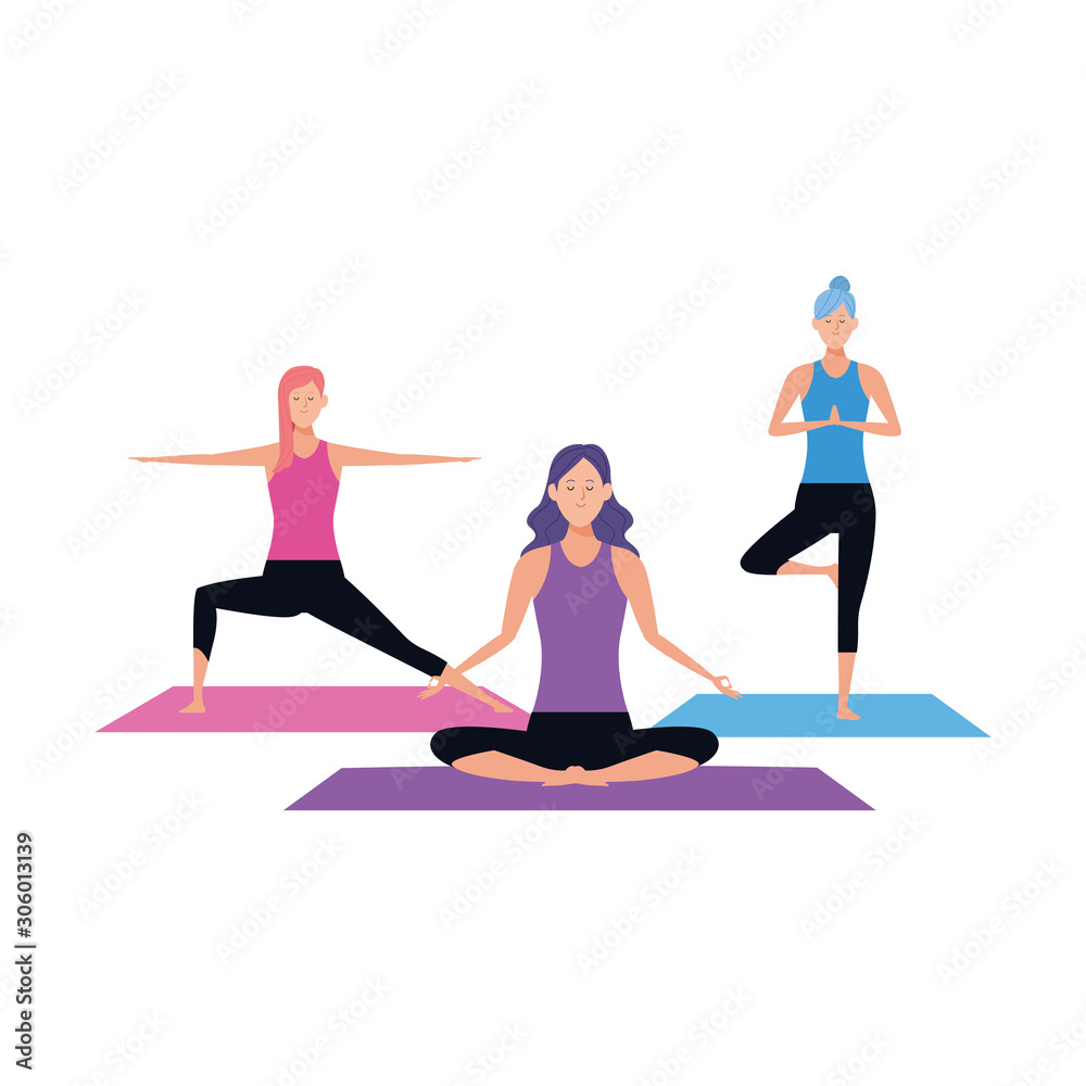 young women practicing yoga icon, colorful desgin
