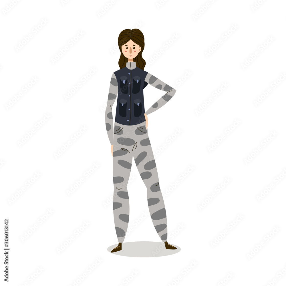 Woman in grey camouflage military uniform and body armor illustration Woman in grey camouflage military uniform and body armor illustration