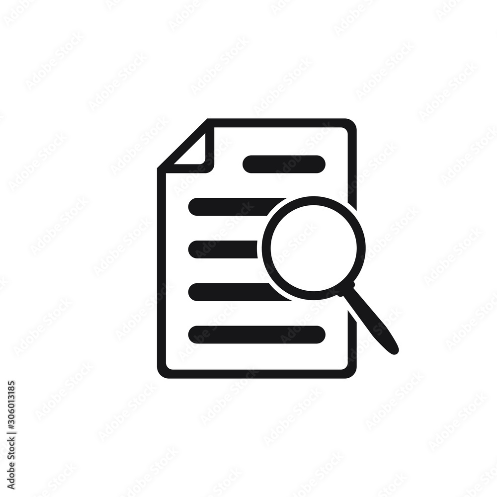 File search icon, document search, vector isolated. Document with magnifier loupe business concept. File search icon, document search, vector isolated. Document with magnifier loupe business concept.