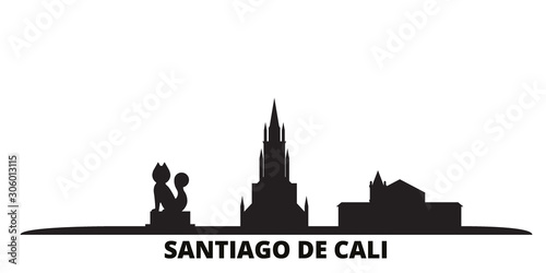 Colombia, Santiago De Cali city skyline isolated vector illustration. Colombia, Santiago De Cali travel cityscape with landmarks