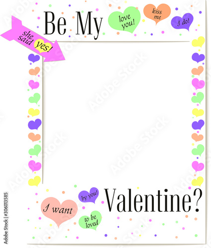Social media photo frame template application interface. Photo booth decor element for valentine day or wedding day. Frame for your photo. Mockup. Vector illustration. 