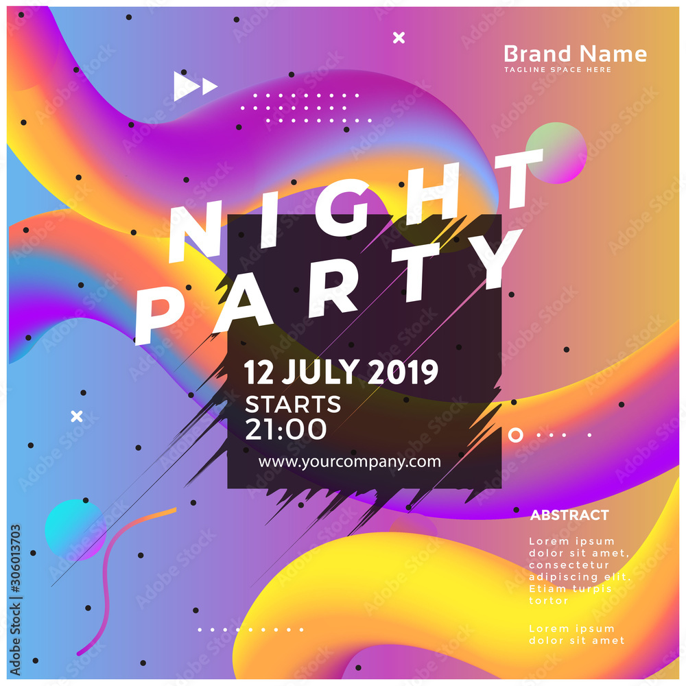 Fototapeta Summer bright party poster. Club night flyer. Abstract gradients waves music background. - Vector