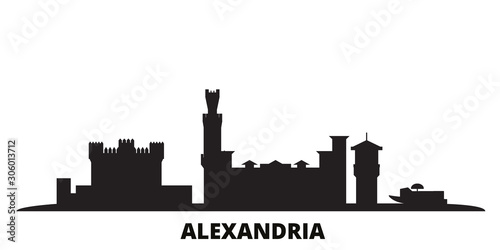 Egypt, Alexandria city skyline isolated vector illustration. Egypt, Alexandria travel cityscape with landmarks