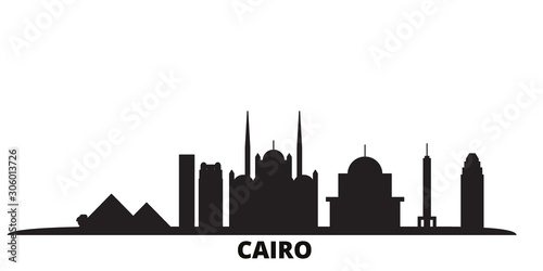 Egypt, Cairo city skyline isolated vector illustration. Egypt, Cairo travel cityscape with landmarks