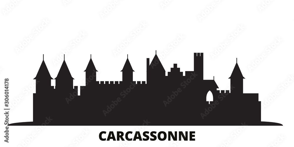 France, Carcassonne Landmark city skyline isolated vector illustration. France, Carcassonne Landmark travel cityscape with landmarks