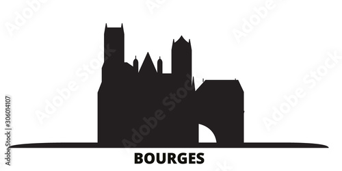 France, Bourges city skyline isolated vector illustration. France, Bourges travel cityscape with landmarks