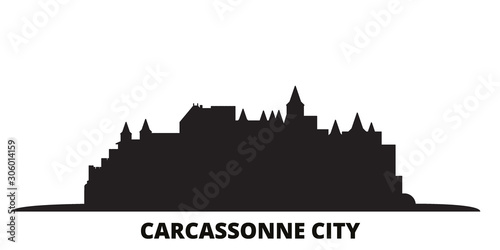 France, Carcassonne City city skyline isolated vector illustration. France, Carcassonne City travel cityscape with landmarks
