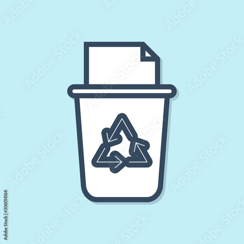 Blue line Recycle bin with recycle symbol icon isolated on blue background. Trash can icon. Garbage bin sign. Recycle basket sign. Vector Illustration