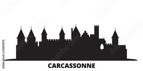 Obraz na płótnie France, Carcassonne Landmark city skyline isolated vector illustration. France, Carcassonne Landmark travel cityscape with landmarks w salonie