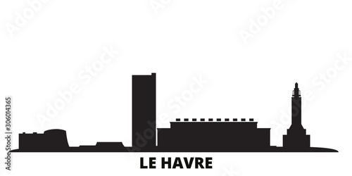 France, Le Havre city skyline isolated vector illustration. France, Le Havre travel cityscape with landmarks