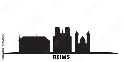 France, Reims city skyline isolated vector illustration. France, Reims travel cityscape with landmarks