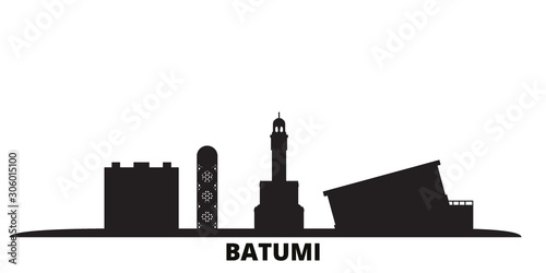 Georgia, Batumi city skyline isolated vector illustration. Georgia, Batumi travel cityscape with landmarks