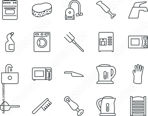 household vector icon set such as: gardening, latex, tidy, clogged, caffeine, job, bleach, gloves, sponge, fork, washbasin, interior, broomstick, purity, construction, pad, drain, shower, pitch