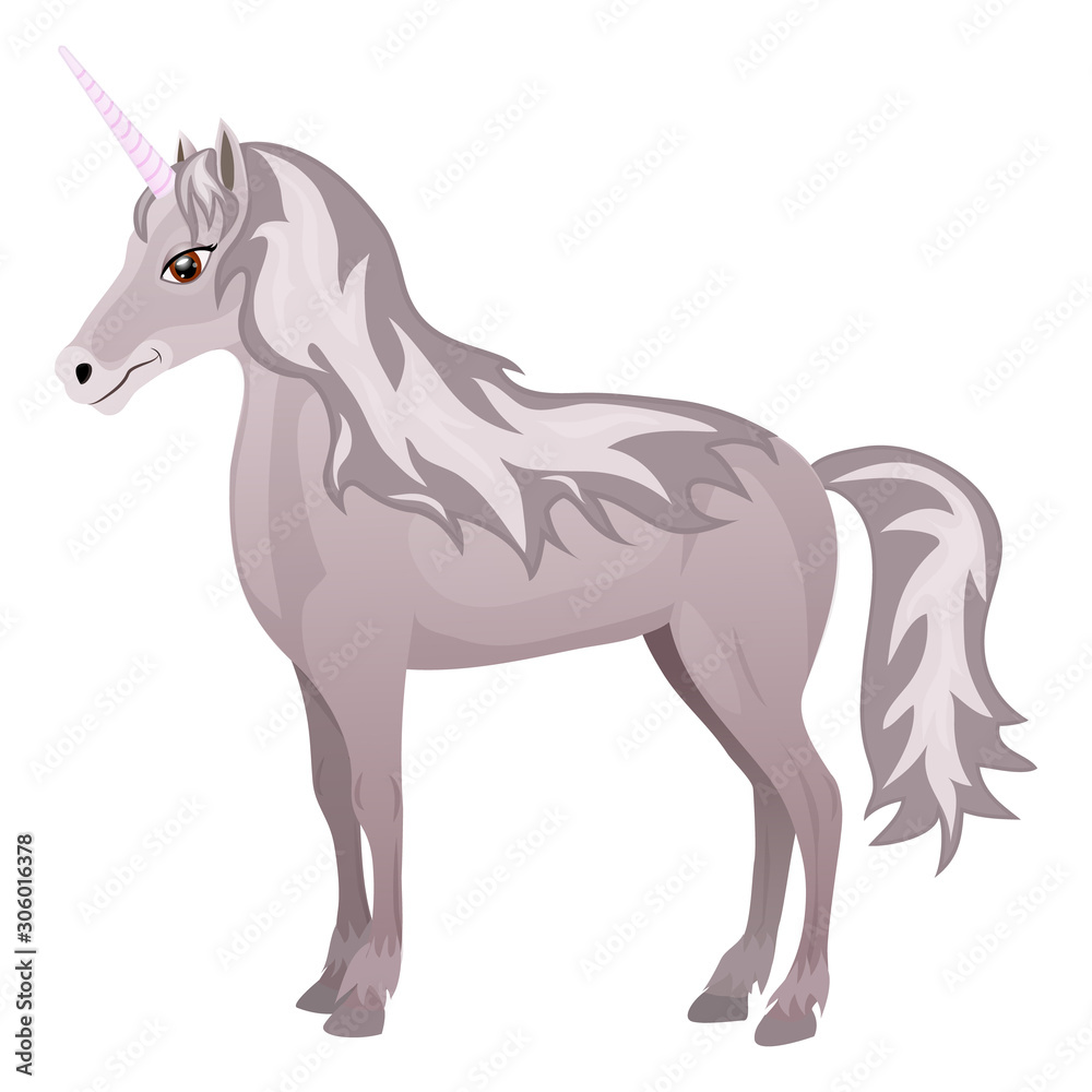 Cute cartoon unicorn Isolated on the white background. Vector illustration. - obrazy, fototapety, plakaty 