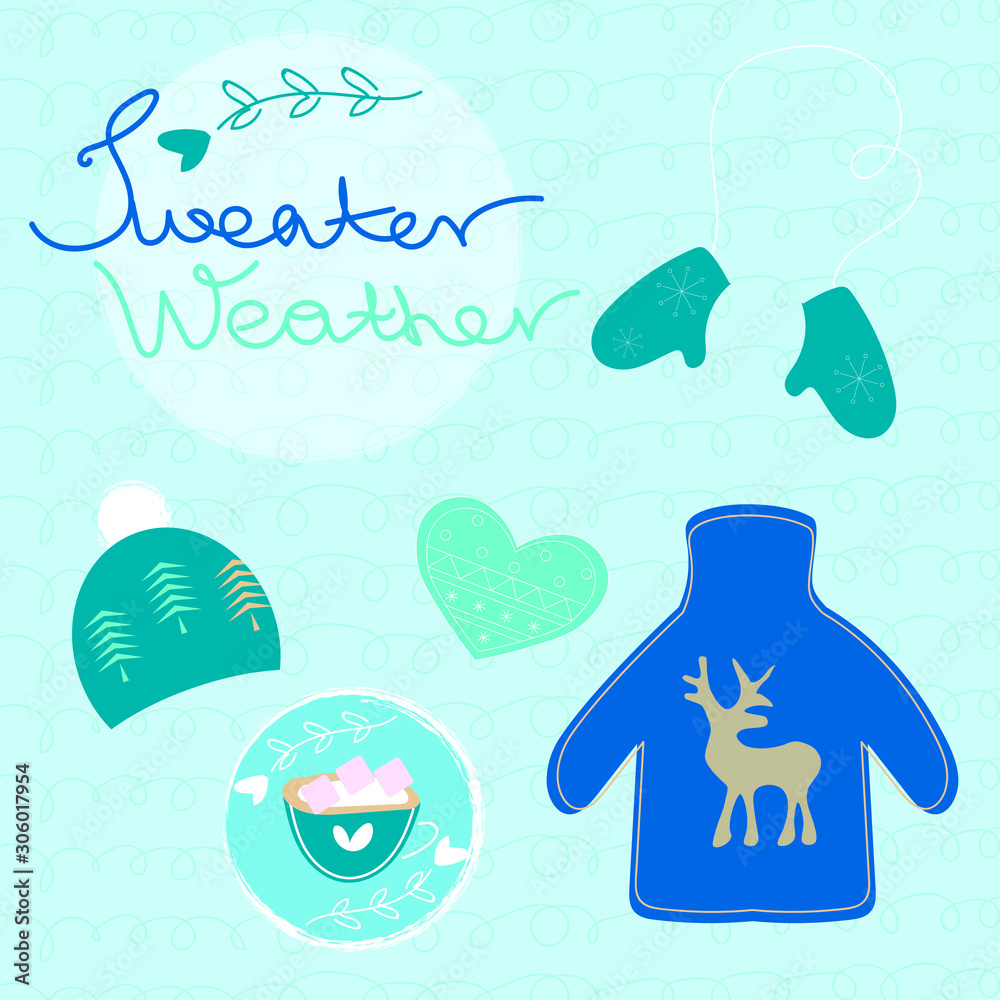 Sweater weather concept vector illustration. Hygge elements, winter clothes vector