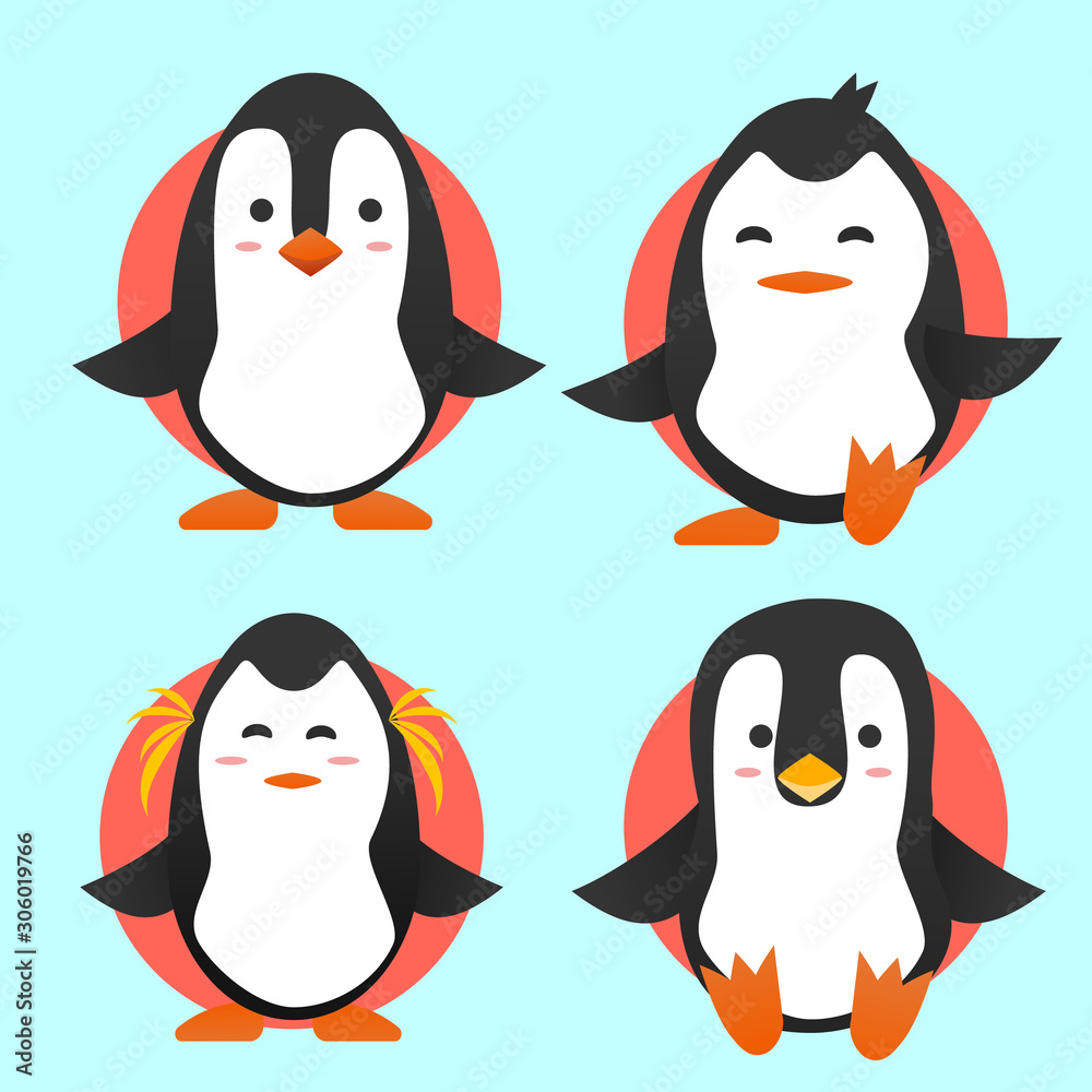 Fototapeta premium Set of four cute penguins