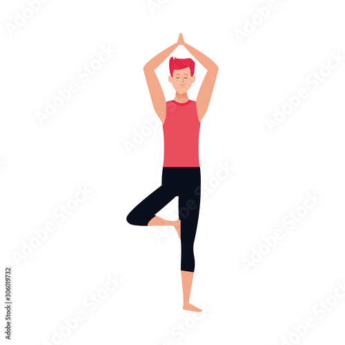 cartoon man doing yoga tree pose icon