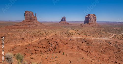 Monument Valley region of the Colorado Plateau with vast sandstone buttes on the Arizona   Utah border  in a Navajo Nation Reservation. USA