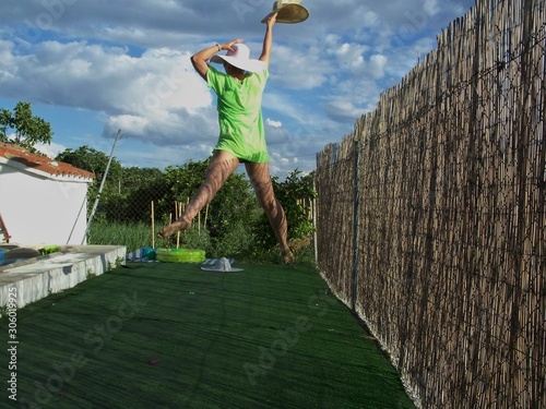 A woman jumping in the air.