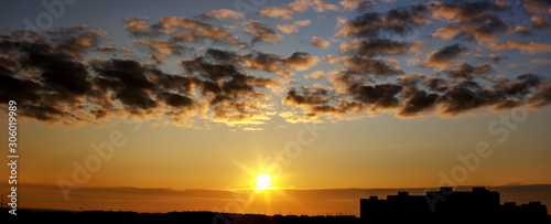 Sunrise in the city in autumn photo