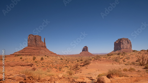 Monument Valley region of the Colorado Plateau with vast sandstone buttes on the Arizona–Utah border, in a Navajo Nation Reservation. USA