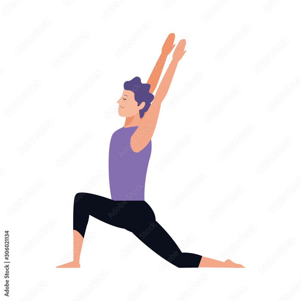 young man practicing yoga icon, colorful design