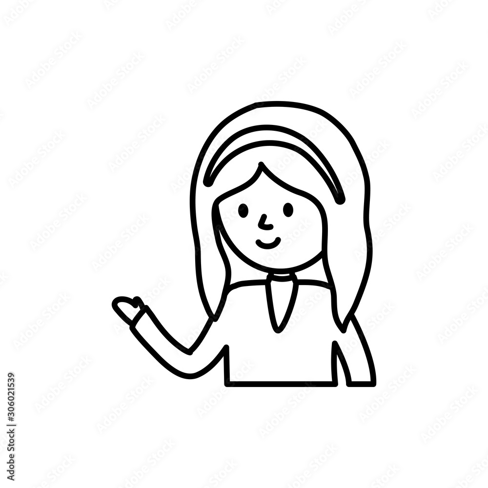 young woman cartoon character white background thick line young woman cartoon character white background thick line