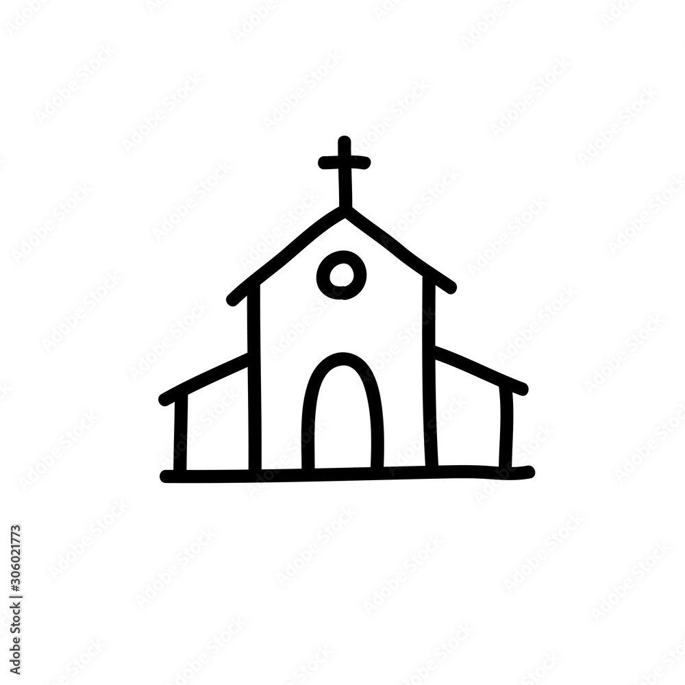 church doodle icon, vector illustration