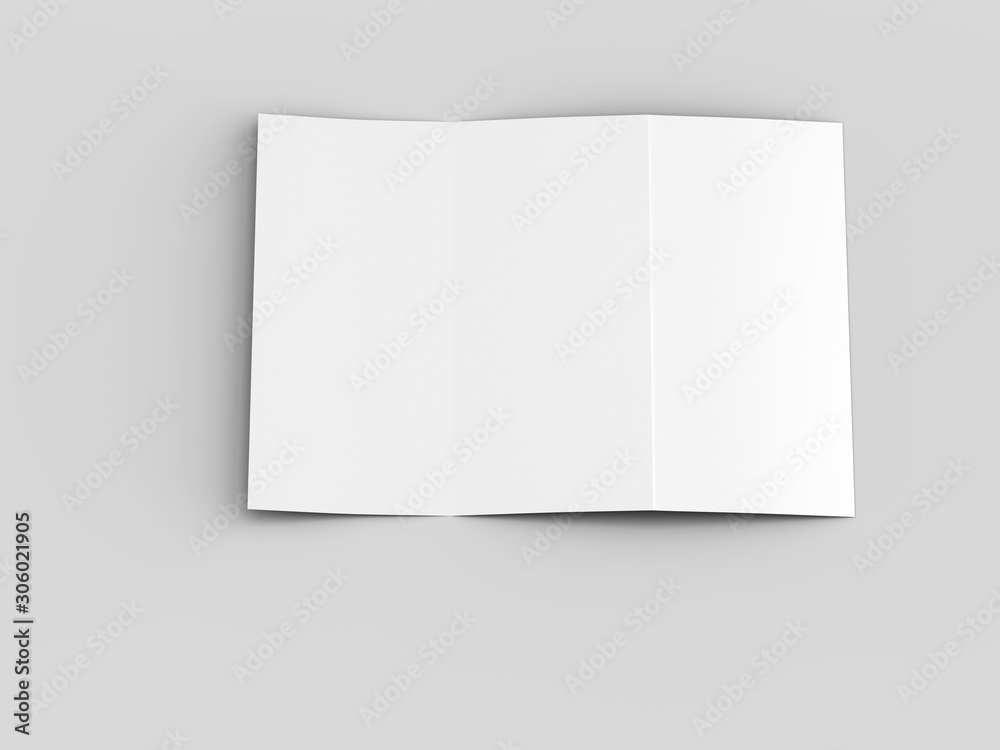 Brochure in A4 format folded to three - mockup. 3d illustration Brochure in A4 format folded to three - mockup. 3d illustration