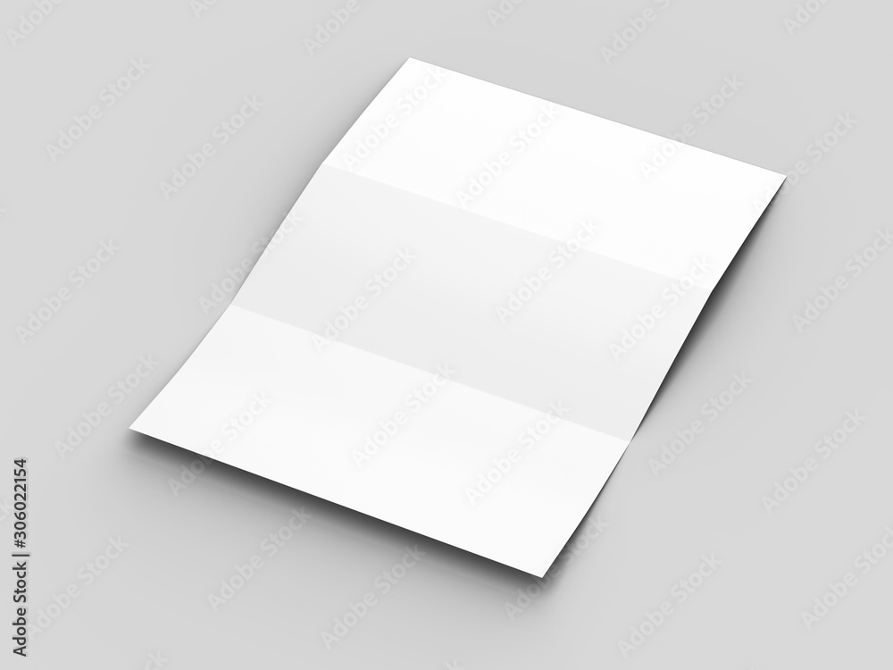 Brochure in A4 format folded to three - mockup. 3d illustration Brochure in A4 format folded to three - mockup. 3d illustration