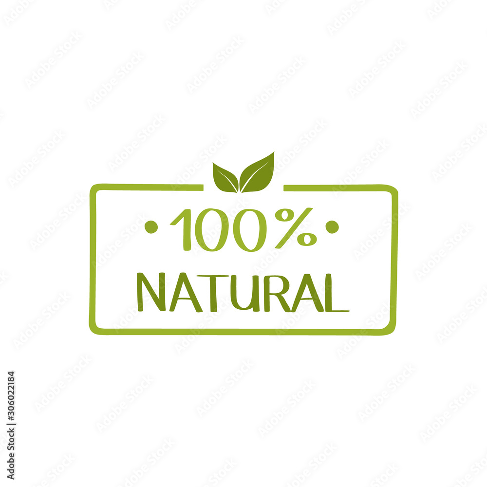 100 percent natural food label. Vegetarian natural, organic, fresh, food sticker. Vector graphic design 100 percent natural food label. Vegetarian natural, organic, fresh, food sticker. Vector graphic design