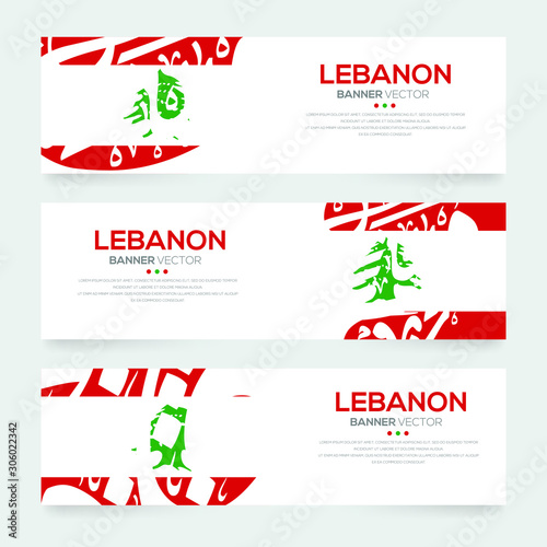Fototapeta Naklejka Na Ścianę i Meble -  Banner Flag of Lebanon ,Contain Random Arabic calligraphy Letters Without specific meaning in English ,Vector illustration