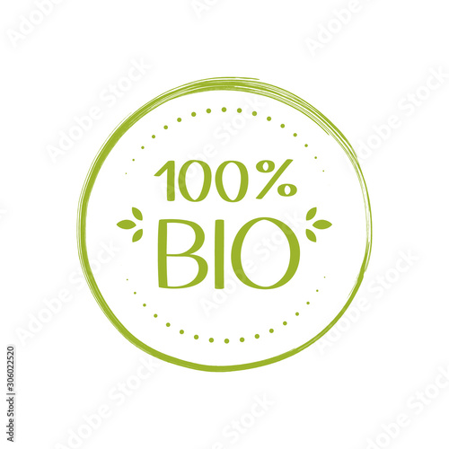 100 percent Bio label. Natural, organic, fresh, food sticker. Vector graphic design
