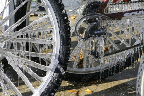 Icicles on Frozen Bicycle Wheels
