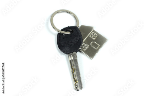 House keys with keychain. Isolated on white background