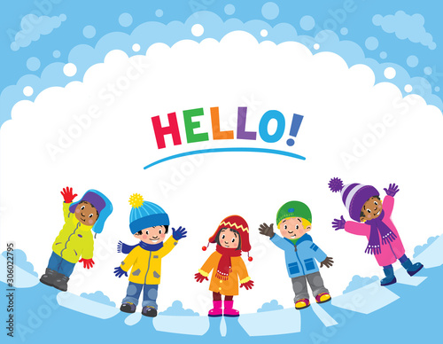 Children. Design template with kids and background
